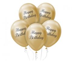 Latexové balóny 30 cm zlaté platinum Happy Birthday 5 ks