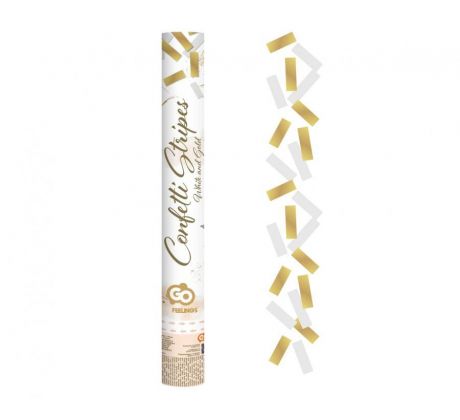 Vystrelovacie konfety biele a zlaté prúžky 40 cm